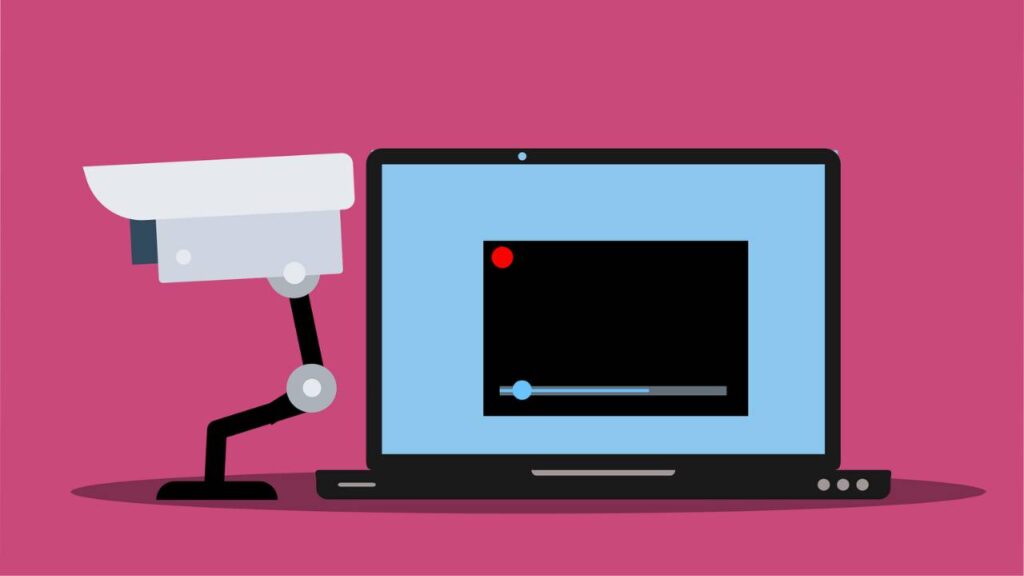 An illustration depicting a surveillance camera next to a laptop 